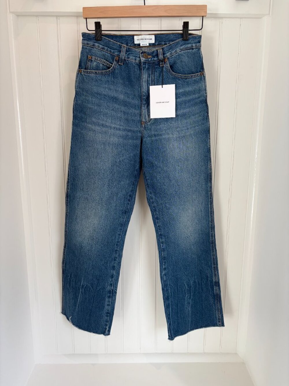 Victoria Beckham Straight Leg Jean Vintage Indigo Sz 25 NWT Cropped Raw Hem